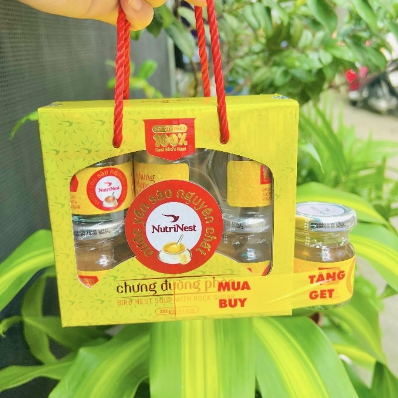 Nước yến sào nguyên chất Nutrinest sợi yến thật 💯% chưng đường phèn hữu cơ lốc 6 hủ tặng kèm 1 hủ tổ