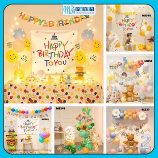 Set bóng trang trí sinh nhật cho bé Mon party tặng kèm bơm và băng dính