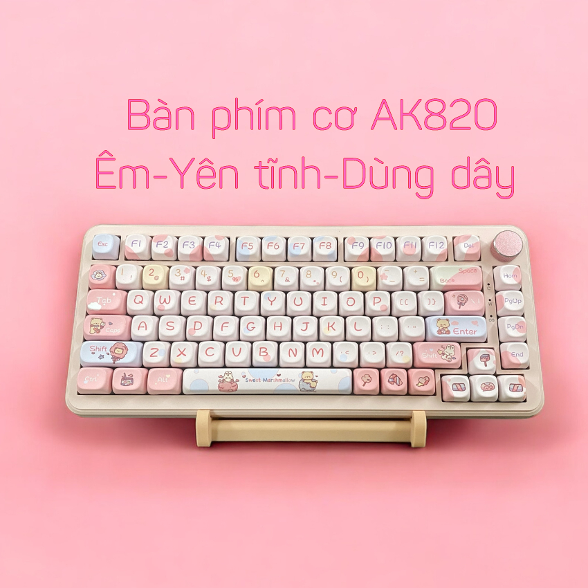 Bàn phím cơ yên tĩnh AK820 dùng dây, cực đẹp và dễ thương, bàn phím cơ cho nữ văn phòng