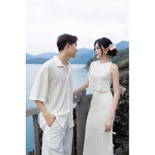 Set áo croptop + chân váy và sơ mi nam đi biển thun lưới - FOREVER COUPLE | Tiệm Đồ Đôi