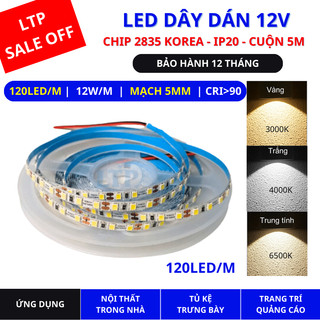 Đèn led dây dán 12V siêu sáng chip Korea chuyên dùng cho tủ kệ và nội thất