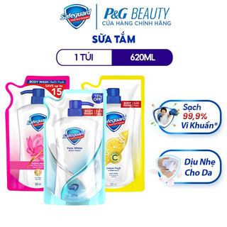 Sữa Tắm SAFEGUARD Sạch 99.9% Vi Khuẩn & Dịu Nhẹ Cho Da Túi 620ml Trắng Tinh Khiết/Hoa Hồng Lô Hội/Chanh Tươi Mát