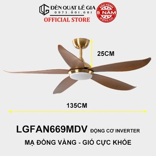 Quạt trần hiện đại lê gia lgfan669 | quạt trần phòng khách đẹp | quạt trần chung cư cổ ngắn 25cm