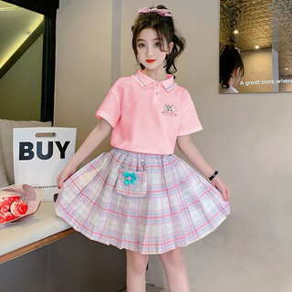  Set váy kẻ kèm áo polo dễ thương cho bé gái từ 15-45kg  có quần lót  
