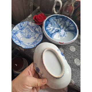 Tô chén dĩa củ cải mập xanh lam gốm nhật P1