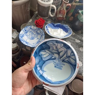 Tô chén dĩa củ cải mập xanh lam gốm nhật P1