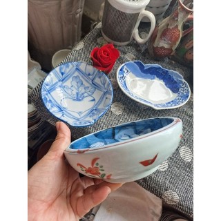 Tô chén dĩa củ cải mập xanh lam gốm nhật P1