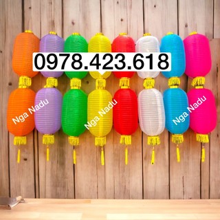 Đèn lồng Trung Thu hình trụ dài 50cm chống nước- đèn lồng vải miệng vàng chống nước treo nhà chùa, trường học ngoài trời