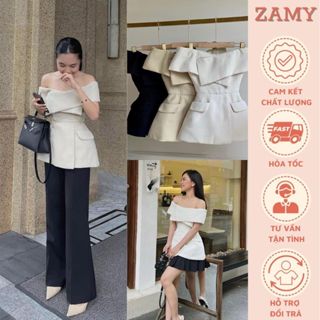 Áo kiểu nữ, áo trễ vai nữ vạt chéo chất dạ Tweed cao cấp Zamy thiết kế đi chơi, đi tiệc