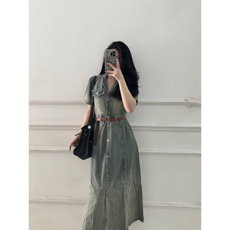 Đầm jean, đầm jean nữ,đầm demin, đầm xanh rêu