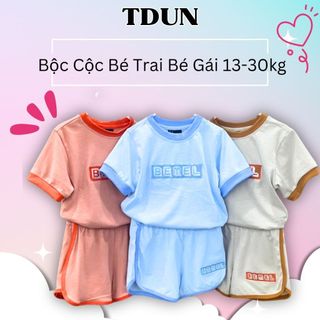 Đồ bộ bé gái TDUN cộc tay chất liệu cotton mềm mịn co giãn thêu hình nhiều màu xanh cam ghi size 13-30kg