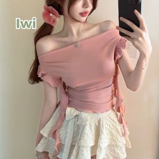 Áo Trễ Vai Nữ IWI SHOP Thiết Kế Tua Rua Kiểu Dáng Croptop Tay Ngắn Chất Liệu Thun Cotton Xịn - A247.IW