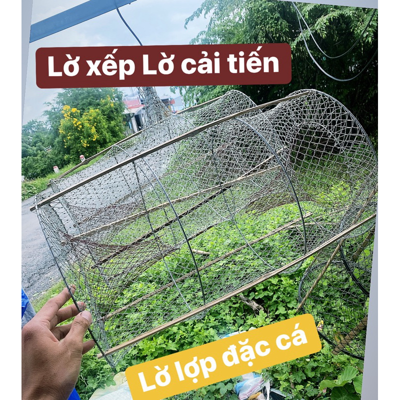 combo 5 Lờ đặt cá Lờ xếp Cãi tiến - Có kèm cây, cỡ 32 x 52cm Mặt lưới 2,5p( 1,2 x 1,2cm) Bắt Cá Fish