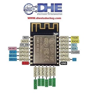 MẠCH WIFI MODULE CHƯA RA CHÂN  ESP-12F (CHIP XỬ LÝ ESP8266) + ĐẾ RA CHÂN