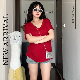 Áo Thun Thụng Trơn Basic Cổ Tim Ngắn Tay Basic From Rộng