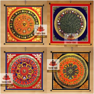 Tranh Om Mani Padme Hum Mandala (Lục Tự Đại Minh Chú) 40x40cm treo tường chất liệu vải phủ bóng cao cấp dày dặn