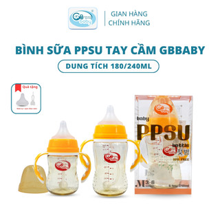 Bình sữa PPSU Gb-Baby Chính hãng tay cầm 240ml cổ rộng Tặng 1 núm và bộ quả lọc cho bé