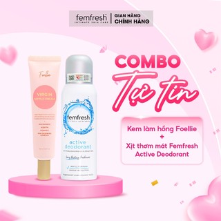 Xịt Thơm Mát, Khử Mùi Vùng Kín Femfresh + Kem làm hồng vùng kín Foellie combo giúp chị em toả sáng