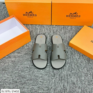 Dép h quai ngang boy phố có hoạ tiết đơn giản màu xám đế gỗ có hộp thời trang BTSHOP