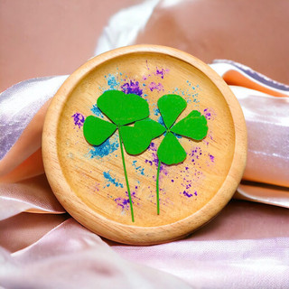 Lót ly gỗ trang trí Cỏ 4 lá thật (thêm tên theo yêu cầu) handmade epoxy resin lá thật quà tặng ý nghĩa