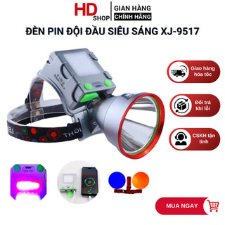 Đèn pin đội đầu XJ-9517, XJ-1120 siêu sáng chiếu xa 500-1000m vỏ hợp kim nhôm kèm choá xanh và choá vàng dây đeo đầu