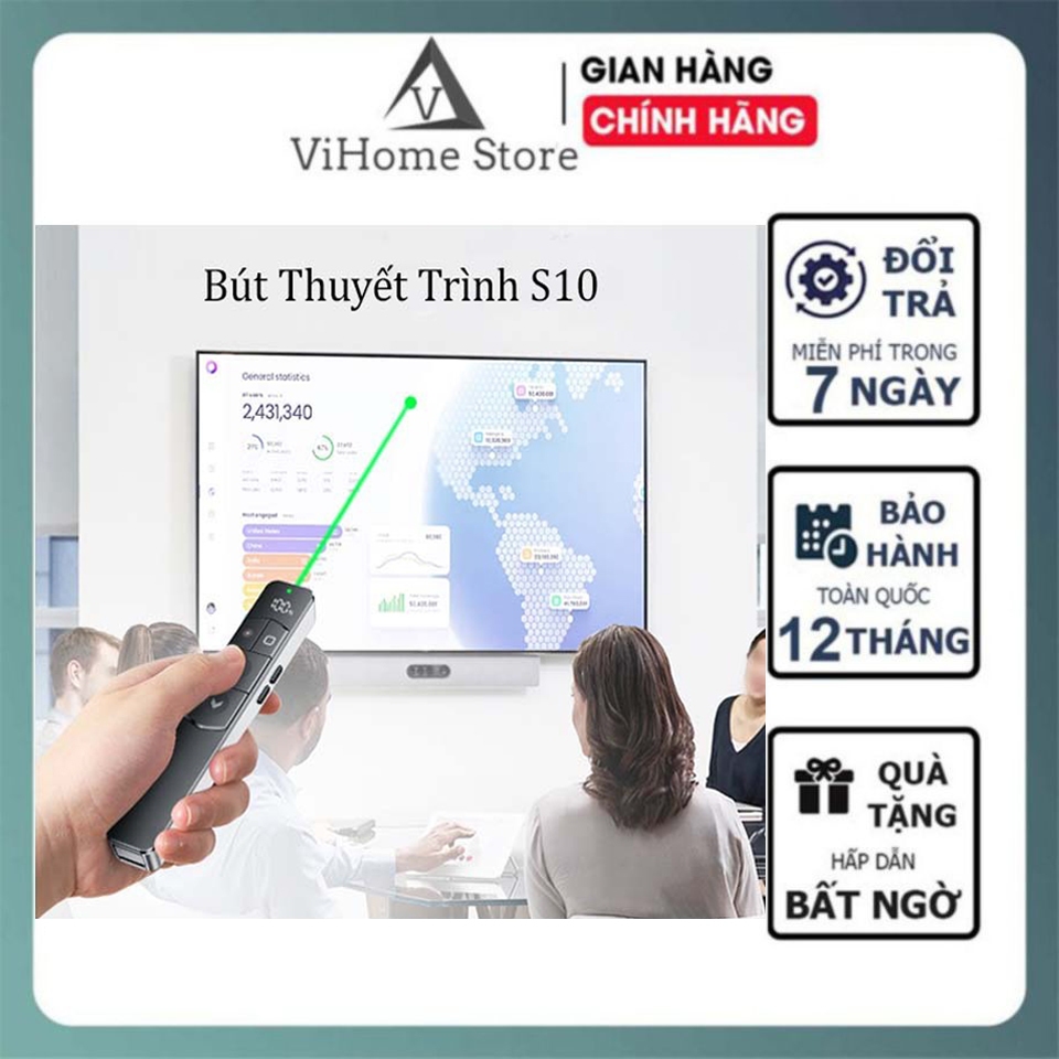Bút Thuyết Trình Không Dây S10 Cổng USB Cho Máy Tính PC Laptop Ppt Bút Trình Chiếu Powerpoint Slide Điều Khiển