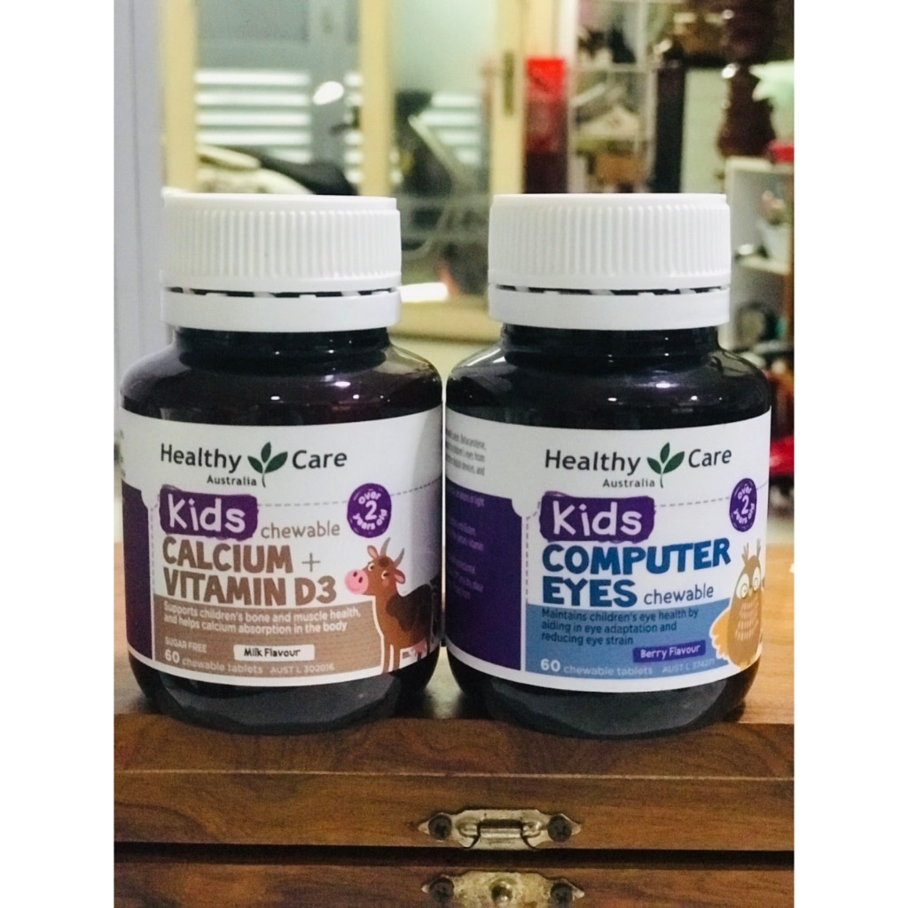 Combo viên uống bổ sung Canxi D3 & hỗ trợ mắt của Healthy Care Nhãn hàng của Úc dành cho trẻ từ 2 tu
