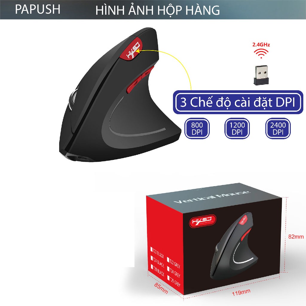 Chuột không dây kiểu đứng, CHUỘT CÔNG THÁI HỌC HXSJ wireless USB 2.4GHz chống mỏi PC/laptop | BigBuy360 - bigbuy360.vn