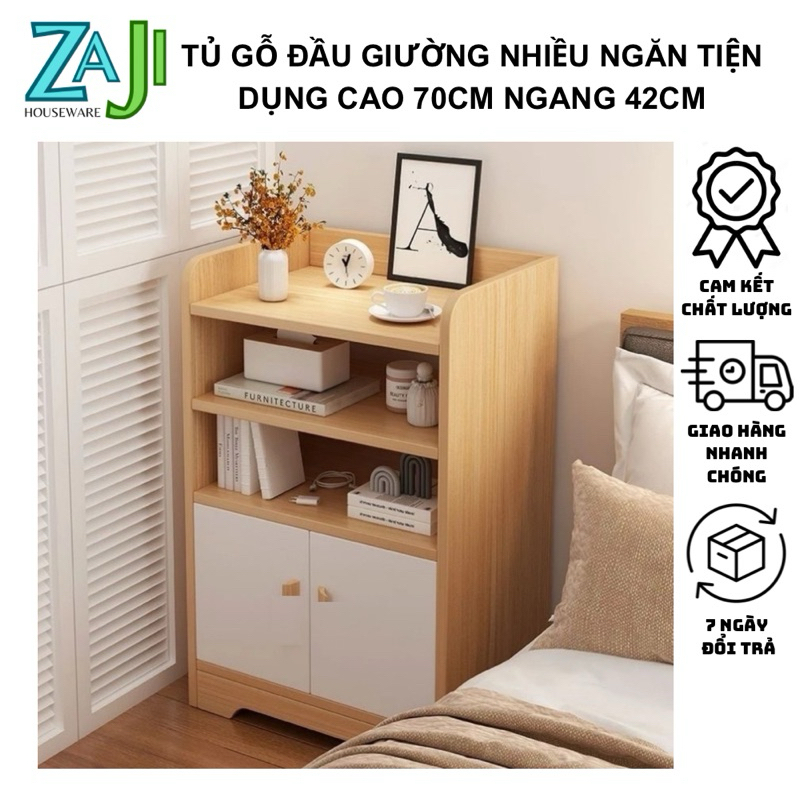 Tủ kệ đầu giường bằng gỗ MDF phủ melamine bền đẹp, tủ nhiều ngăn tiện lợi, cao 70cm x ngang 42 cm