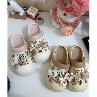 Dép sục nữ mũi tròn  sticker charm MÈO CÁ CUTE