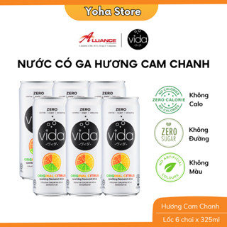 [Lốc 6 Lon] Nước Ngọt Có Ga Không Calo Vida, Hương Cam Chanh, Táo, Vải Muối Malaysia - 6 Lon x 325ml