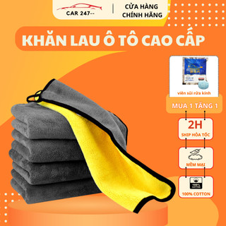 Khăn lau ô tô, xe hơi khăn lau bếp lau kính lau tay màu vàng, 2 lớp Microfiber mềm mịn, siêu thấm hút