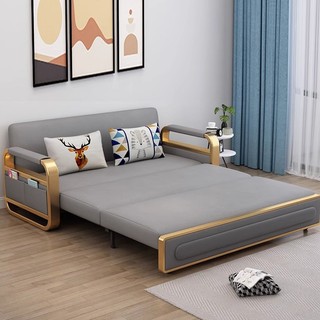 Giường sofa gấp gọn khung vàng nệm sơ dừa đa năng,có hộc để đồ kèm 2 gối, bảo hành 3 năm