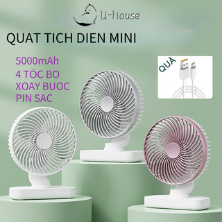 Quạt mini tích điện để bàn tới 10H, quạt sạc usb cầm tay，4 tốc độ quạt tích điện để bàn 3 màu，không ồn, pin khủn