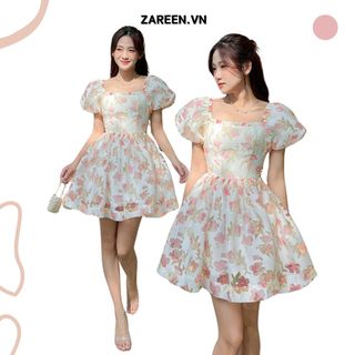 Zareen | đầm tơ thêu hoa xòe tay phồng zareen dax59 hồng