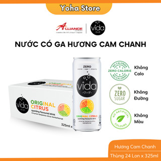 Thùng 24 Lon Nước Ngọt Có Ga Không Calo Vida, Hương Cam Chanh, Táo, Vải Muối Malaysia 24 Lon x 325ml