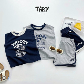  Set quần áo tanktop woozi chất cotton mềm mại, thấm hút mồ hôi nhanh tone màu cá tính cho bé từ 9-25kg JNA24B014