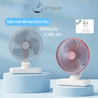 Quạt mini tích điện để bàn tới 10H, quạt sạc usb cầm tay U-House không ồn, pin khủng