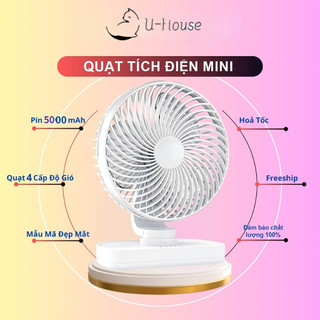 (5000 mAh) Quạt Mini Tích Hợp 4 tốc độ quạt sạc tích điện quạt tích điện để bàn 3 màu