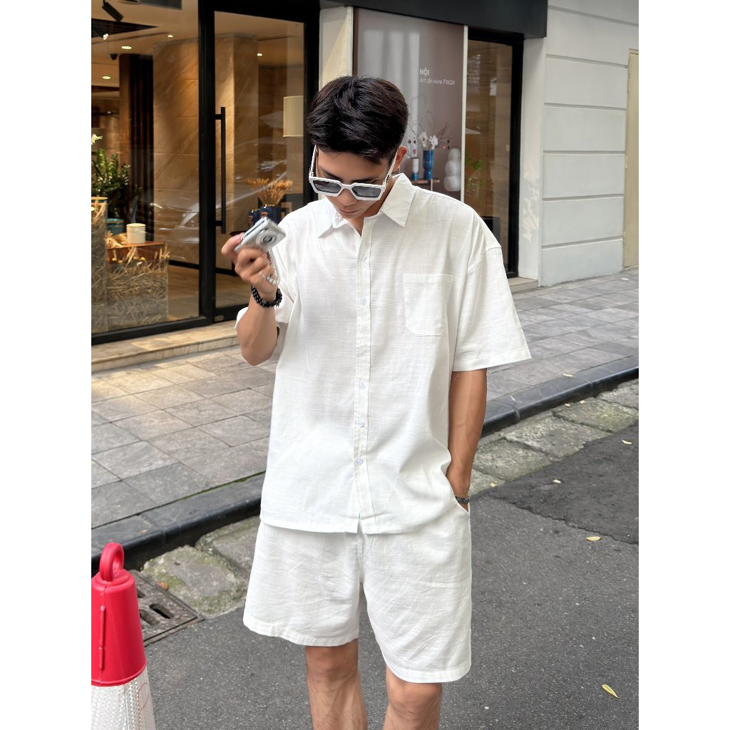 Đồ Bộ Nam GODMOTHER Set Đũi Nam (Áo + Quần) Áo Sơ Mi Đũi Cộc Tay Đi Biển Mùa Hè Cao Cấp | BigBuy360 - bigbuy360.vn