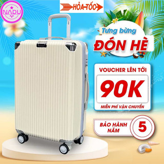 (FREE SHIP) Vali kéo du lịch cao cấp xách tay vân dọc bo góc có khuy móc đồ nhựa dẻo ABS PC chống va đập size 20-24