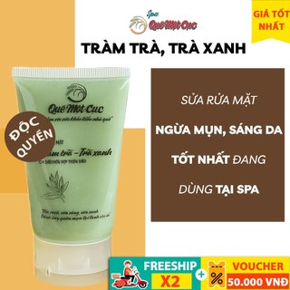 Sữa rửa mặt trà xanh giảm mụn, dưỡng ẩm, tràm trà QUÊ MỘT CỤC 50G (handmade)
