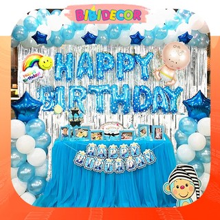 Set Trang Trí Sinh Nhật 2 Rèm Kim Tuyến Tùy Chọn, Bóng Chữ Happy Birthday và 50 bóng tròn (Tặng bơm+Keo dán)