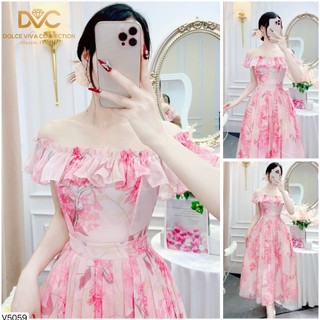 Váy xòe họa tiết hoa cúp ngực chất liệu mềm mịn đi biển đi chơi Freesize 4 màu Hàng Chính Hãng DVC V5042 - V5043 -V5044