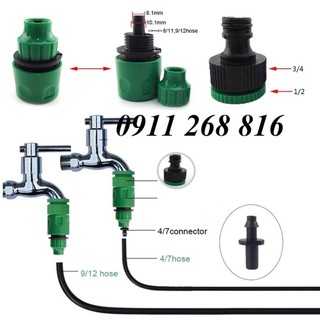 Bộ cút nối nhanh ống 4/7mm/12mm ren 21 hoặc 27 Phụ Kiện nối vòi nước và ống 6mm/12mm tưới phun sương nhỏ giọt phun mưa