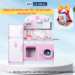 (Tặng tạp dề + nhà bóng) Đồ chơi bếp nấu ăn bằng gỗ cao cấp cỡ lớn, không mùi an toàn cho bé BBT Global MSN18023