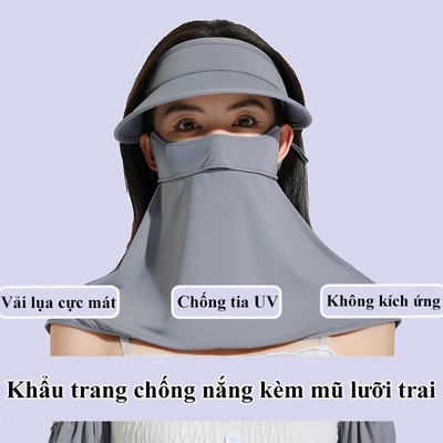 Khẩu trang chống nắng kèm nón MYT khẩu trang che mặt checổ vai 3 trong 1 chống nắng chống tia UV vải lụa lạnh mát mẻ