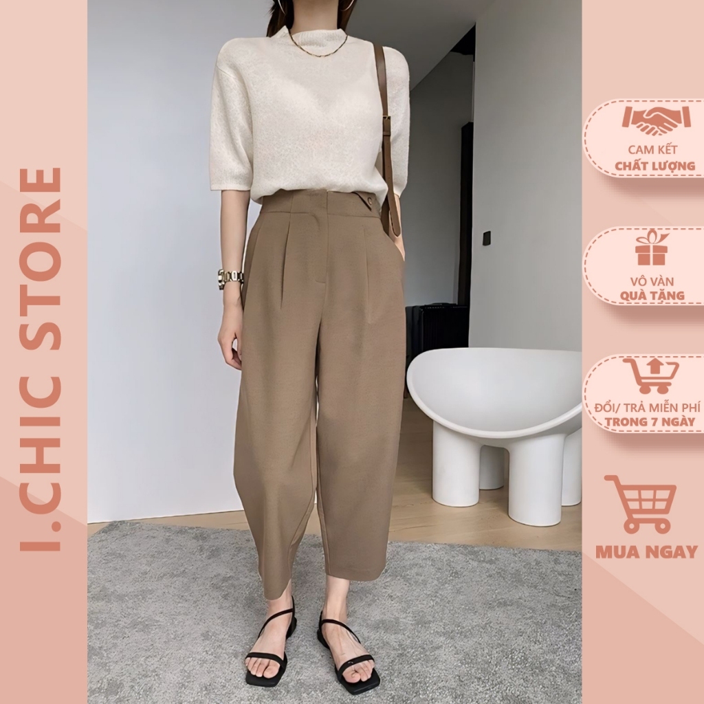 Quần Dáng Thụng Form Trẻ Trung Màu Nâu Tây Cực Xinh Q022 Thương Hiệu ICHIC
