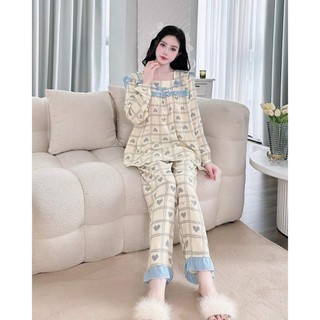 Bộ đồ bầu dài trước và sau sinh chất đũi lụa họa tiết siêu đẹp