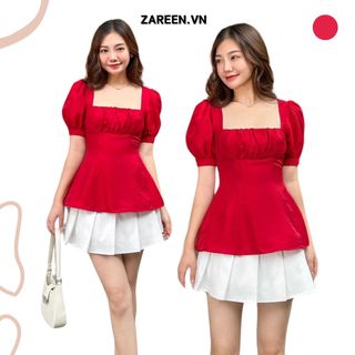 Zareen | áo peplum nhún ngực zareen voa104 đỏ